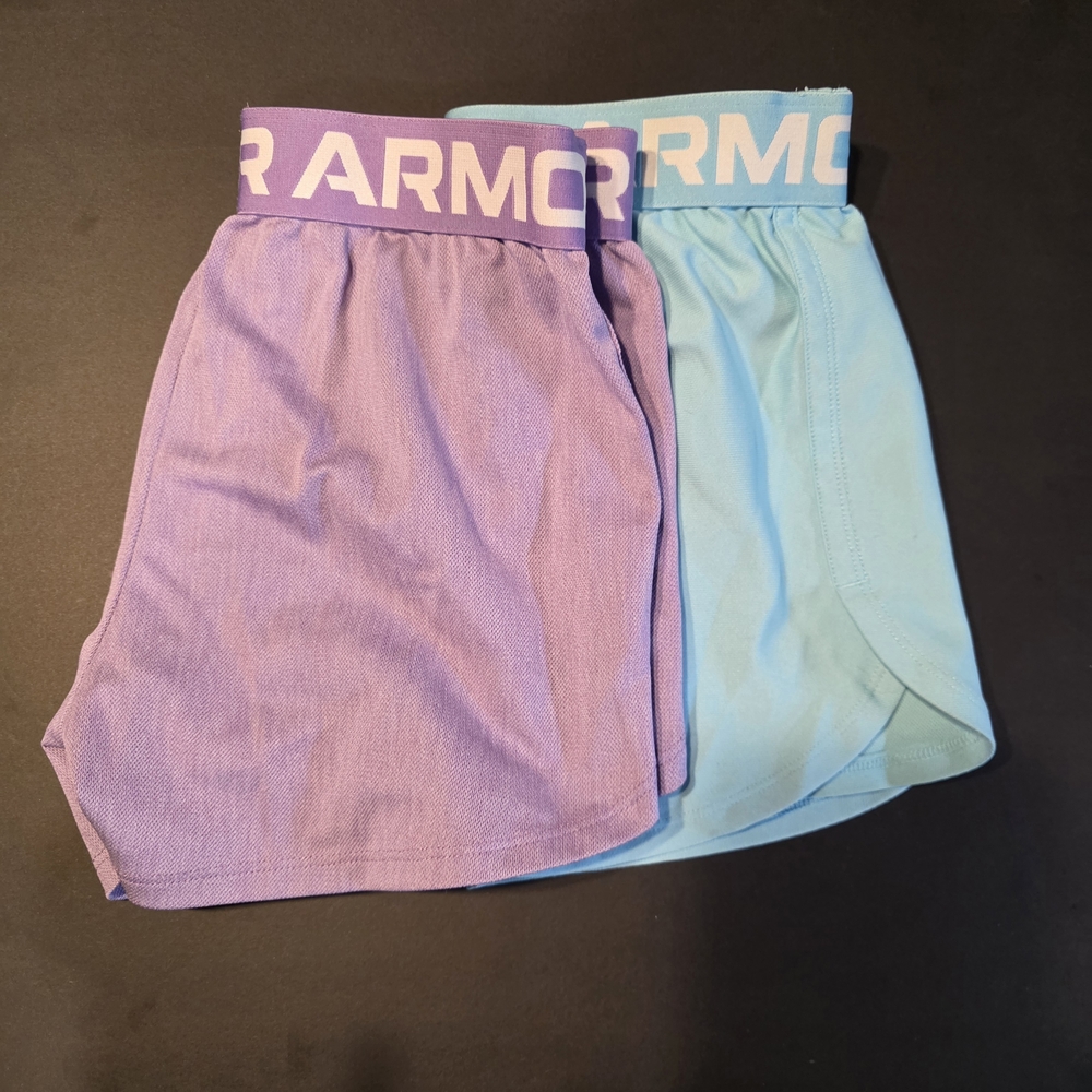 Under Armour Girls' Purple and Light Blue Athletic Shorts - 2 Pack